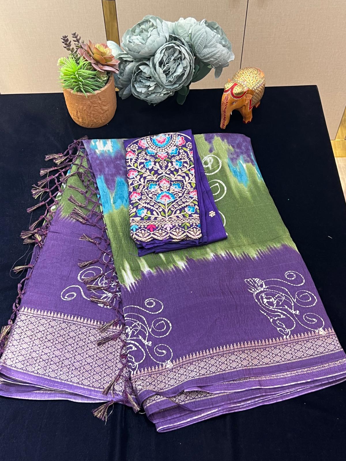 Rangoli sarees with work blouse