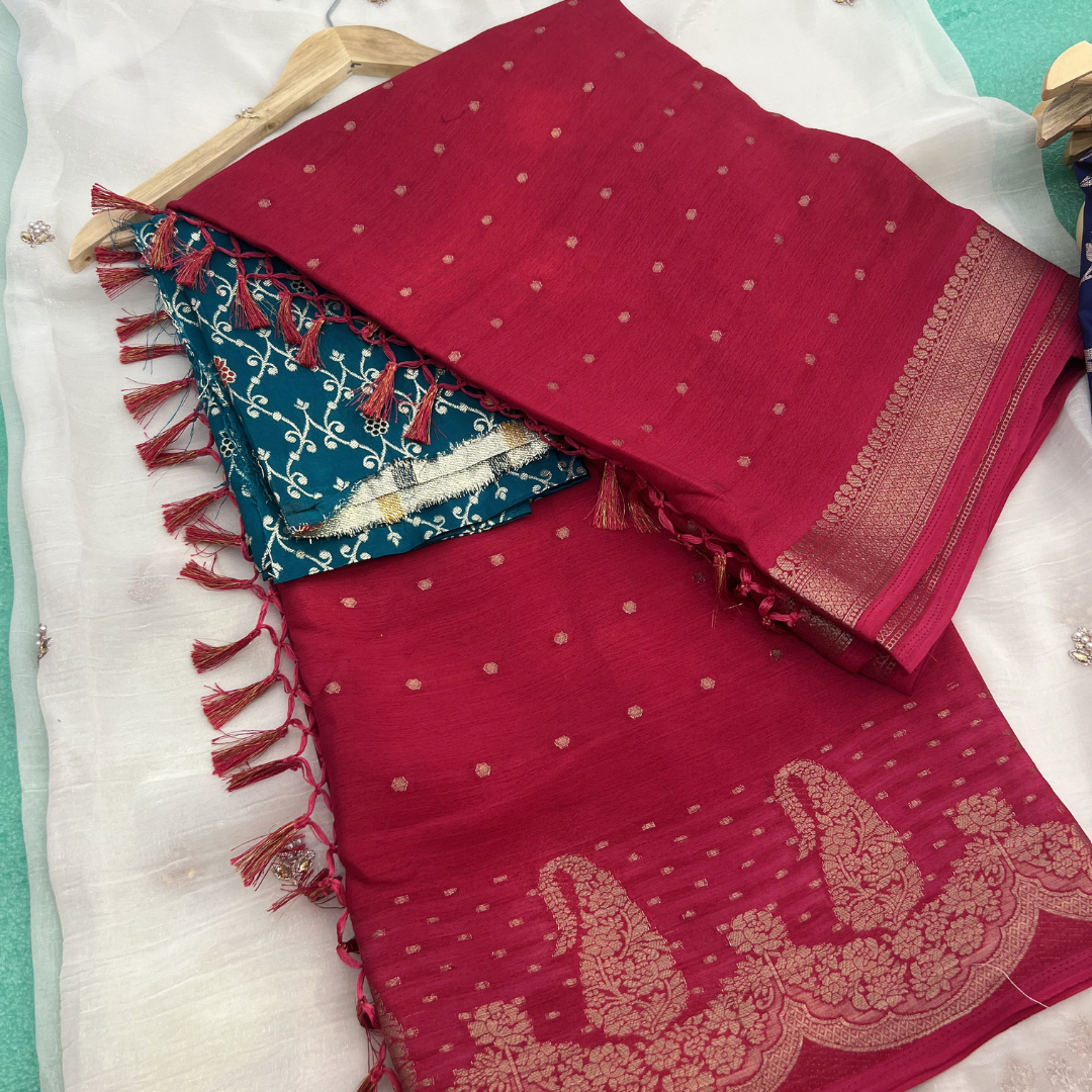 Chiffon Crape silk with Mango Weaving Border