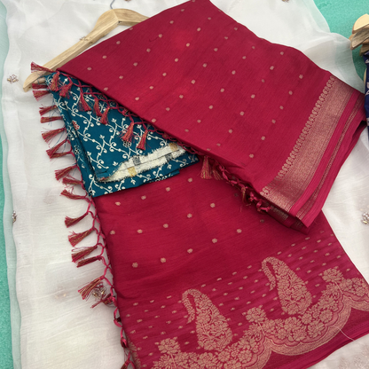 Chiffon Crape silk with Mango Weaving Border