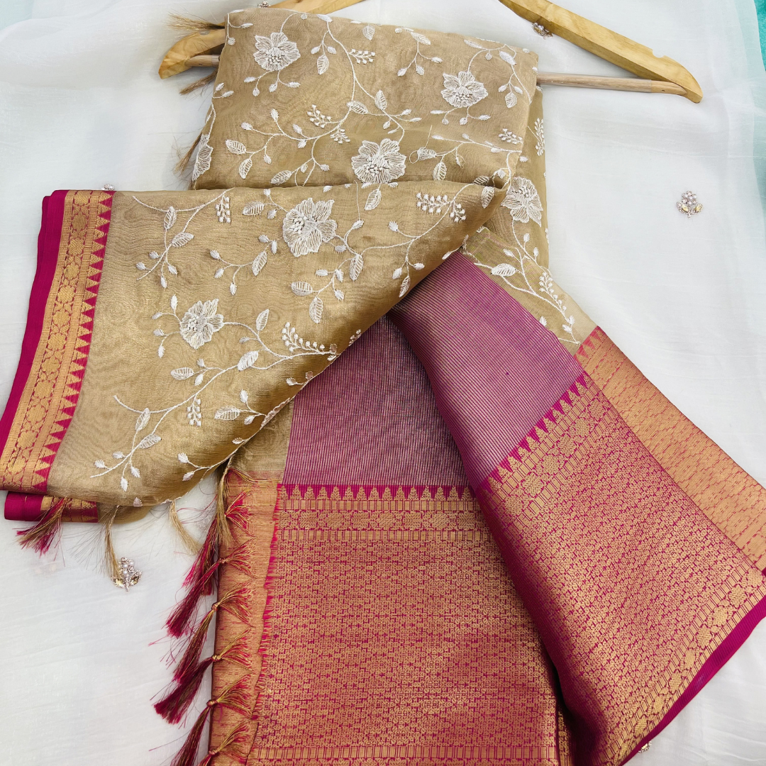 chikankari tissue with kanchi border