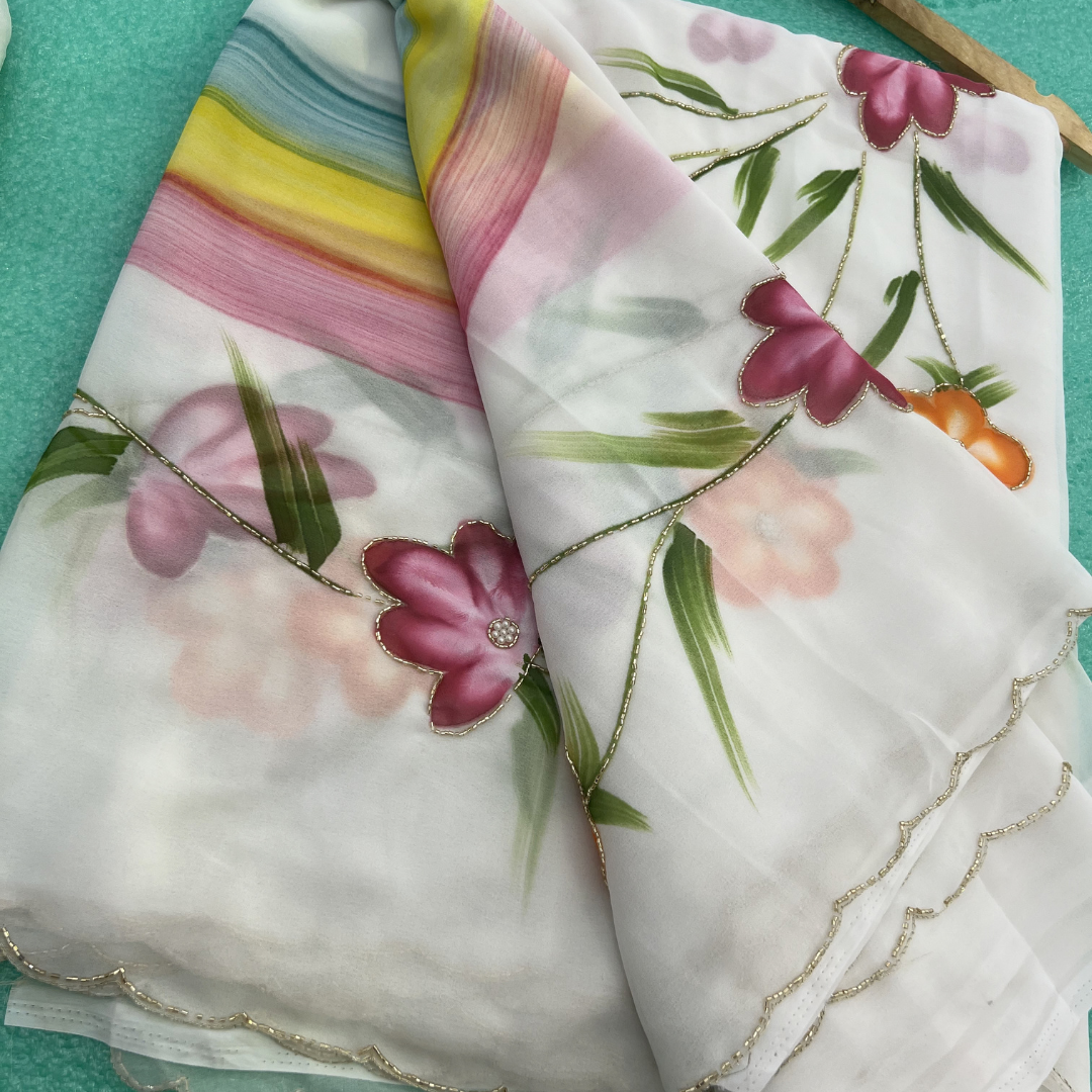 Handbrush paint with floral designer saree