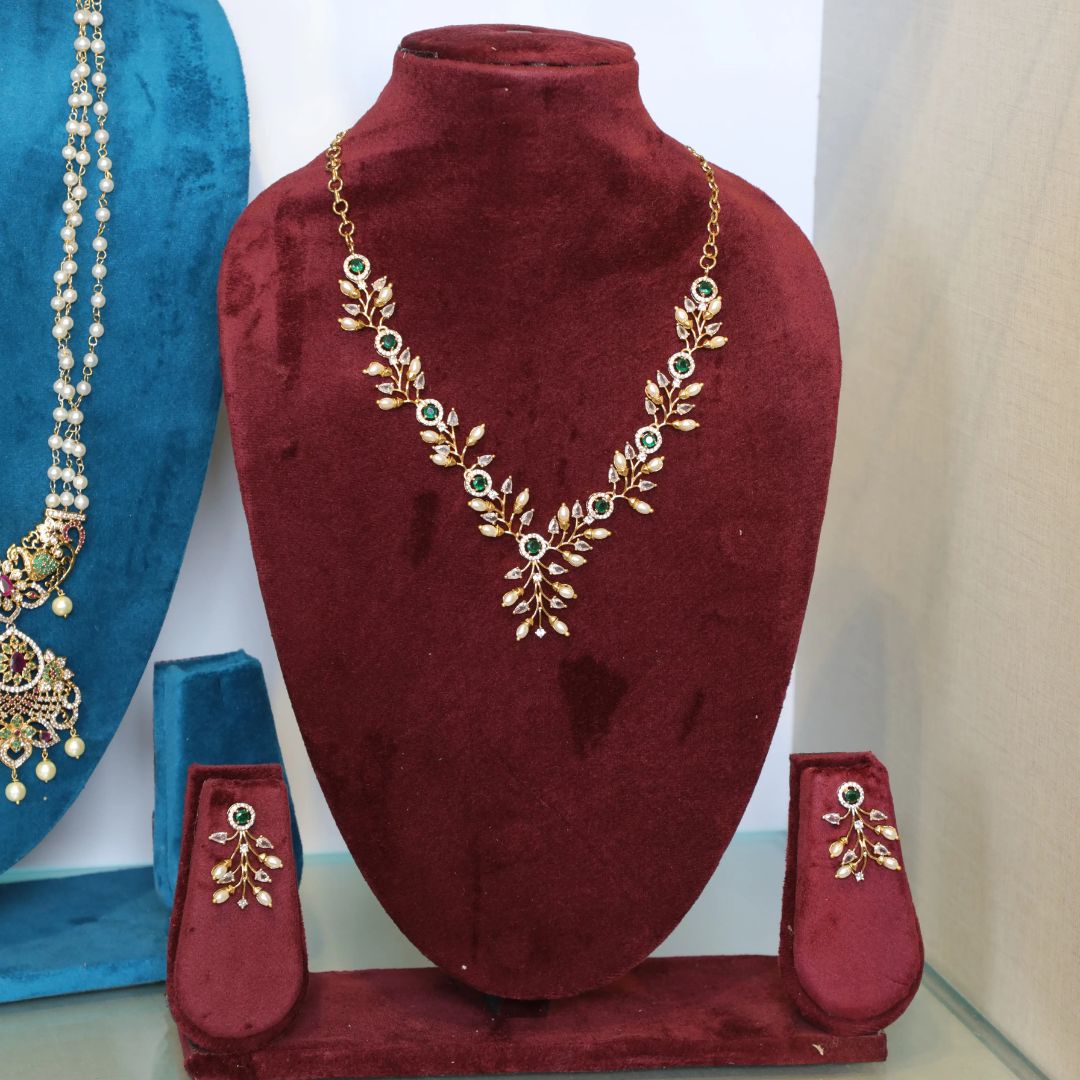Simple pearls and cz Neck set