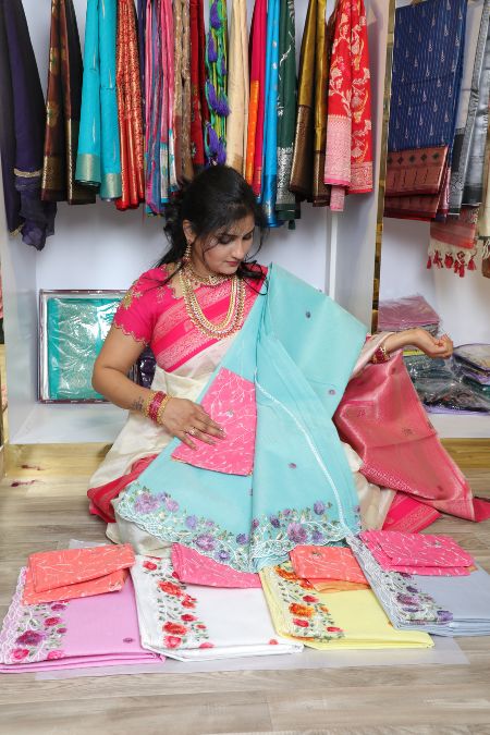 Embroidered Super Net Kota Saree