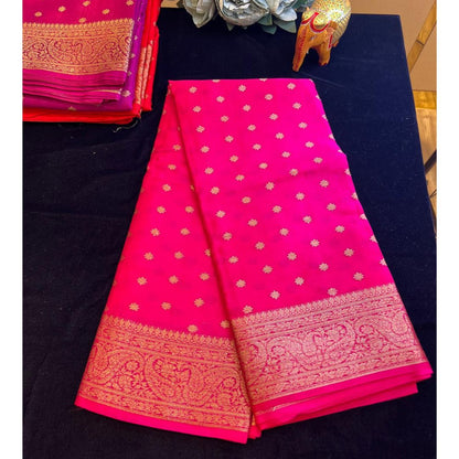 Banarasi kora cotton saree with allover golden zari butties