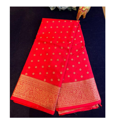 Banarasi kora cotton saree with allover golden zari butties