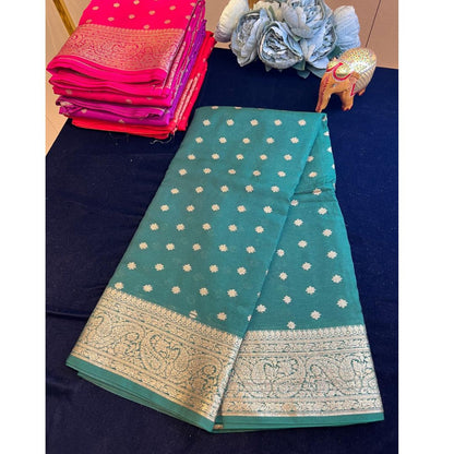 Banarasi kora cotton saree with allover golden zari butties