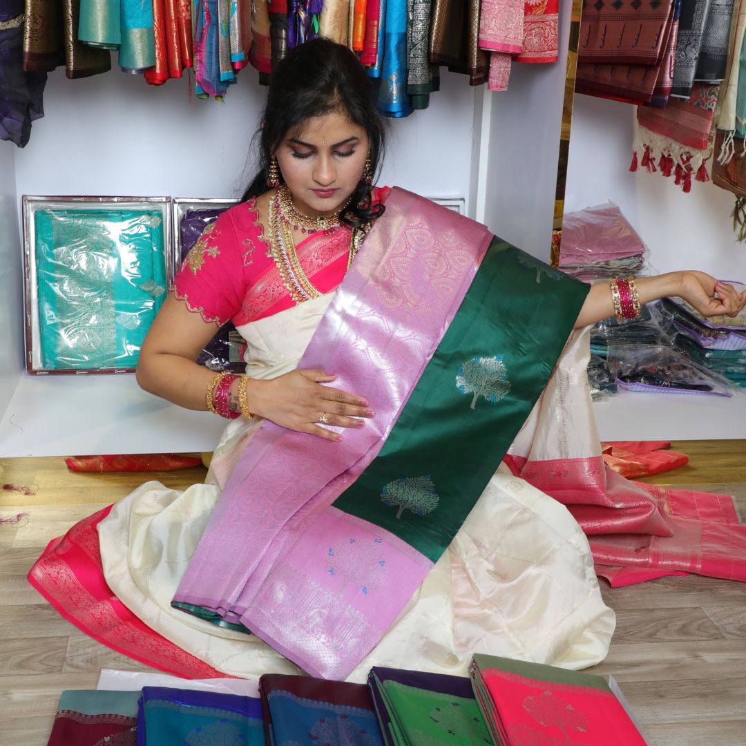 Kanchipuram semi silk saree tree design