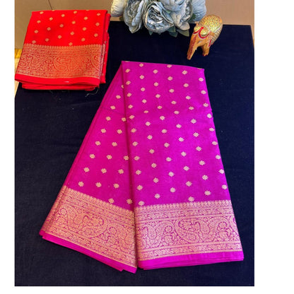 Banarasi kora cotton saree with allover golden zari butties