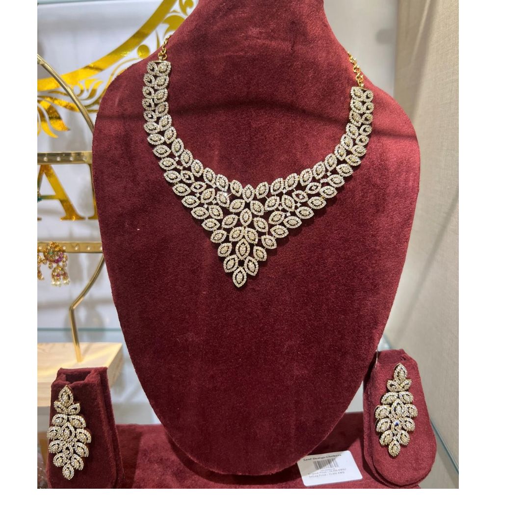 CZ stone leaf pattern neck set