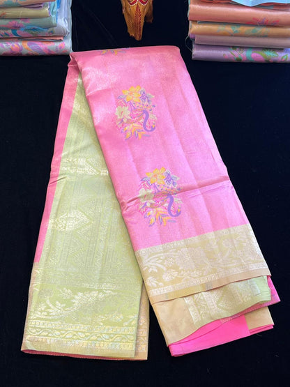 Pastel pattu saree with Menakari weaving peacock design