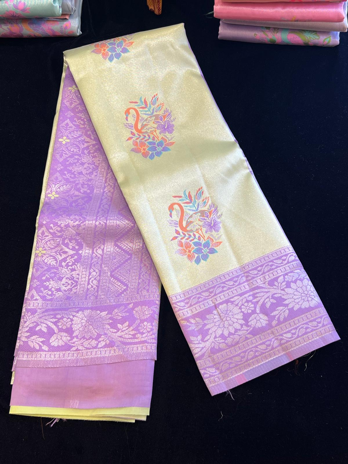 Pastel pattu saree with Menakari weaving peacock design