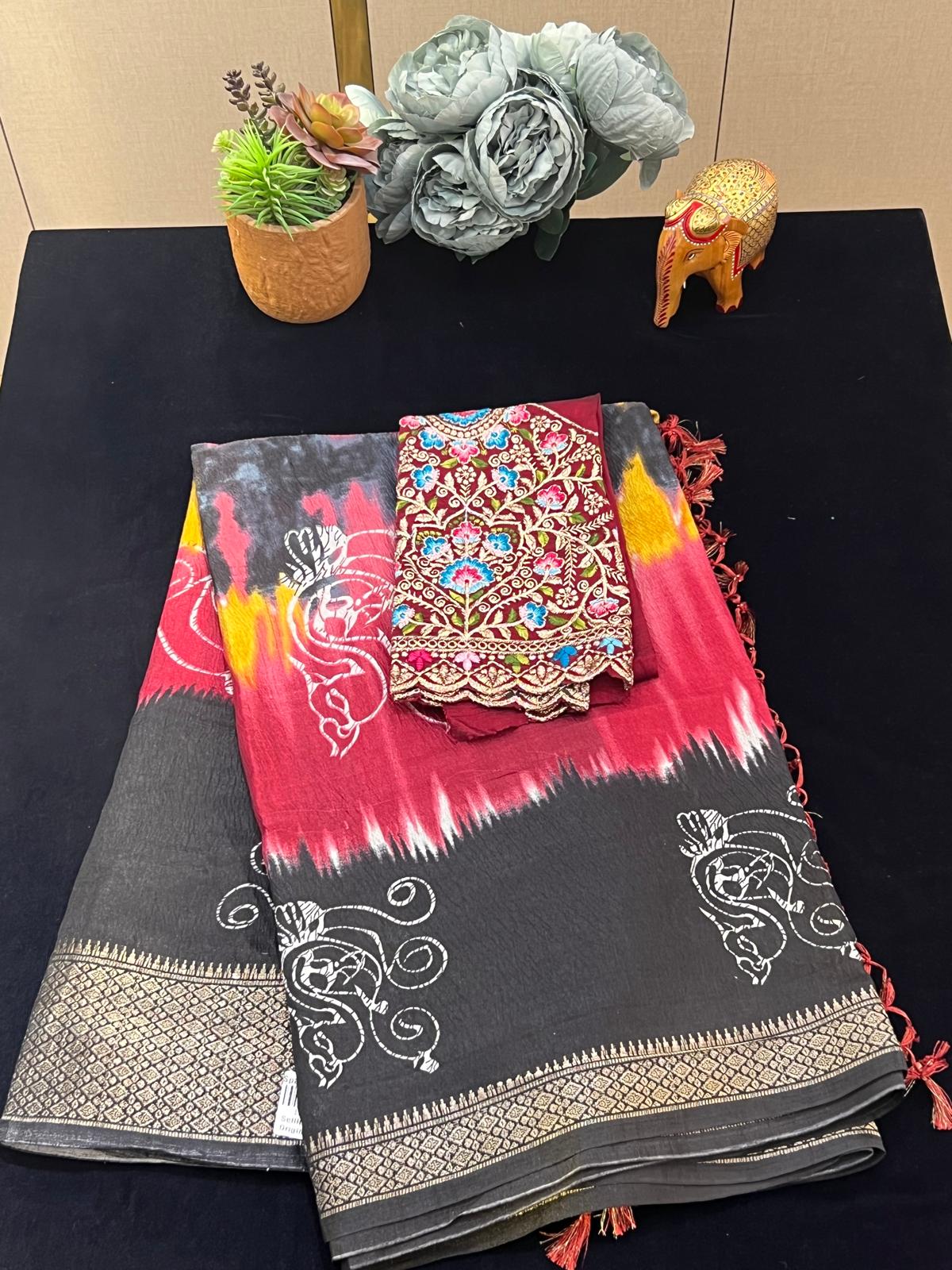 Rangoli sarees with work blouse