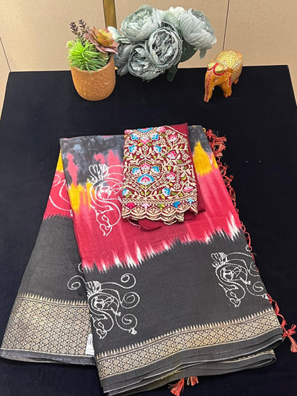 Rangoli sarees with work blouse