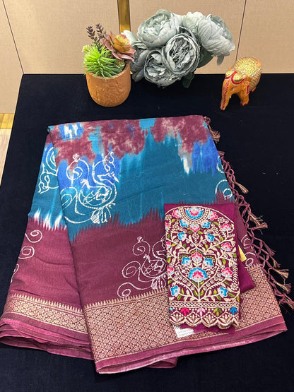 Rangoli sarees with work blouse