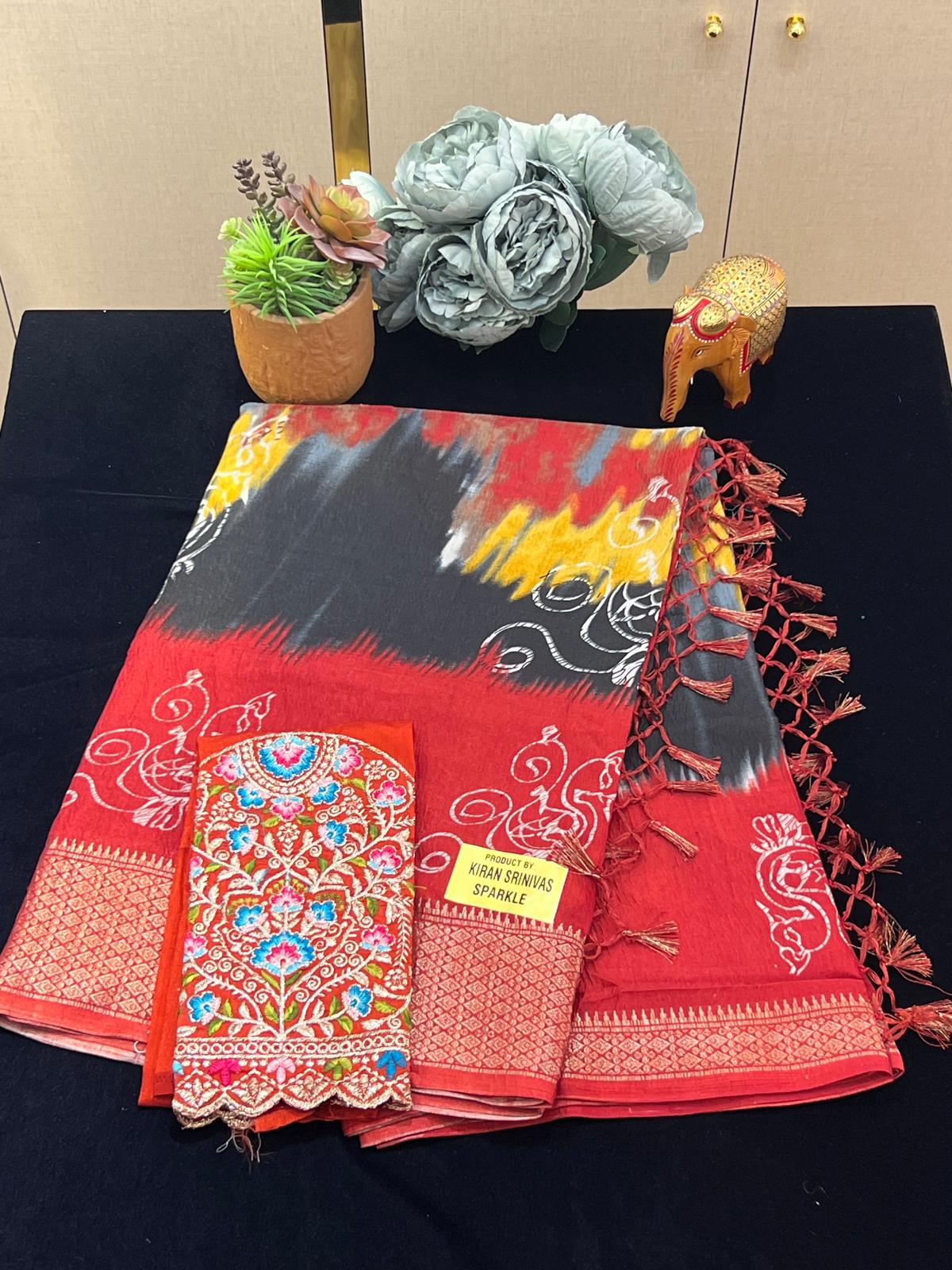 Rangoli sarees with work blouse