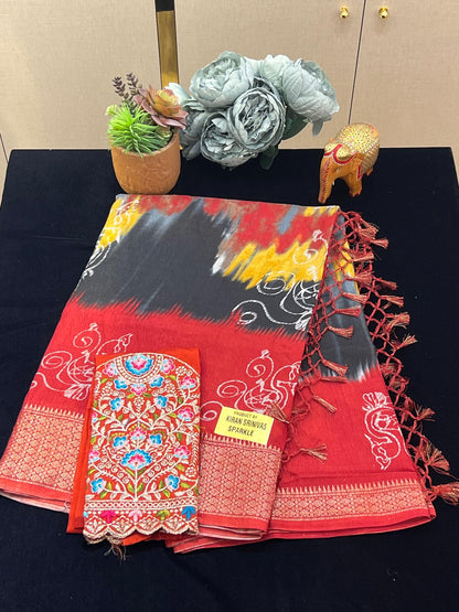 Rangoli sarees with work blouse