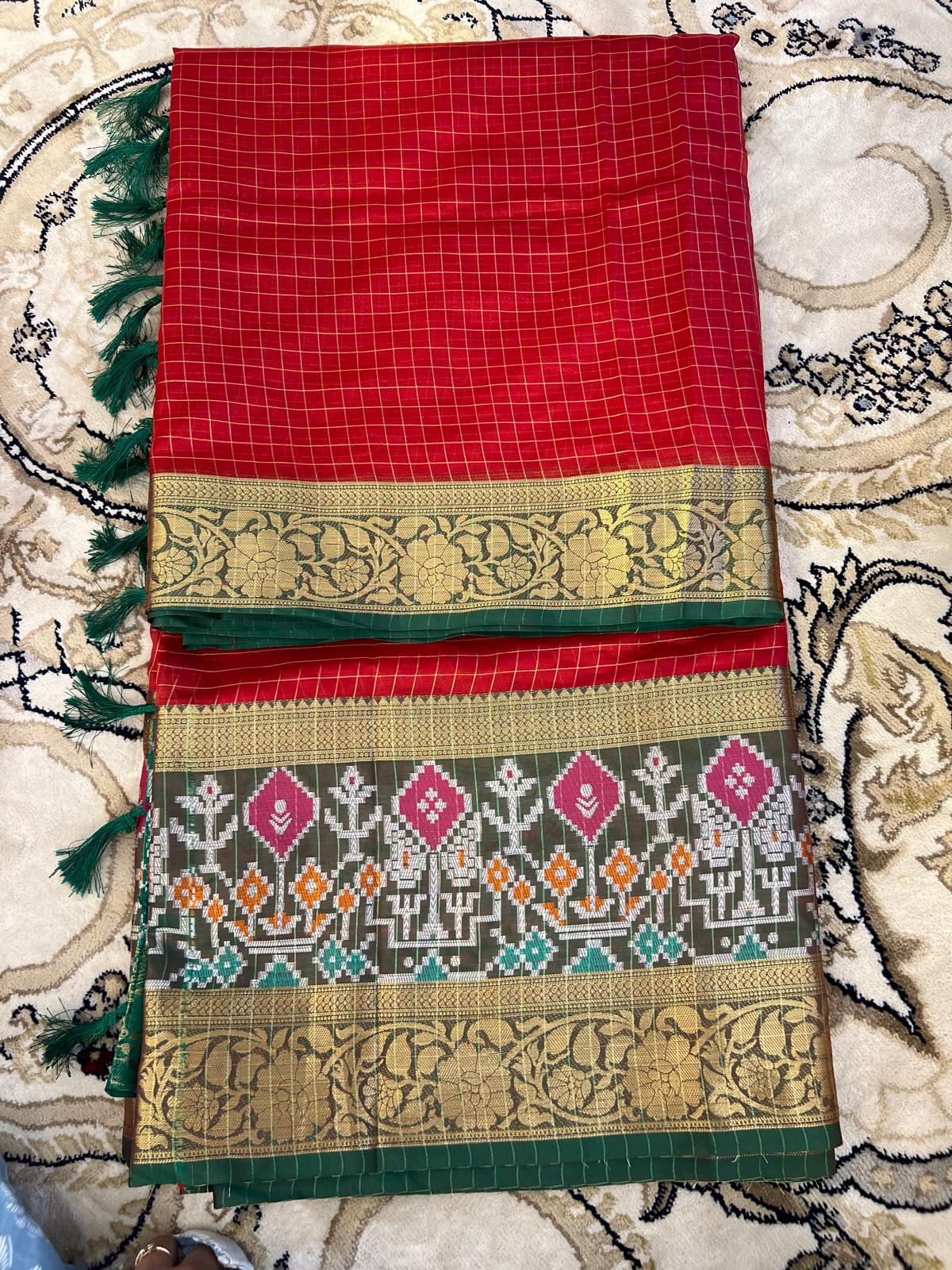 Dola check with Ikkat Border sarees