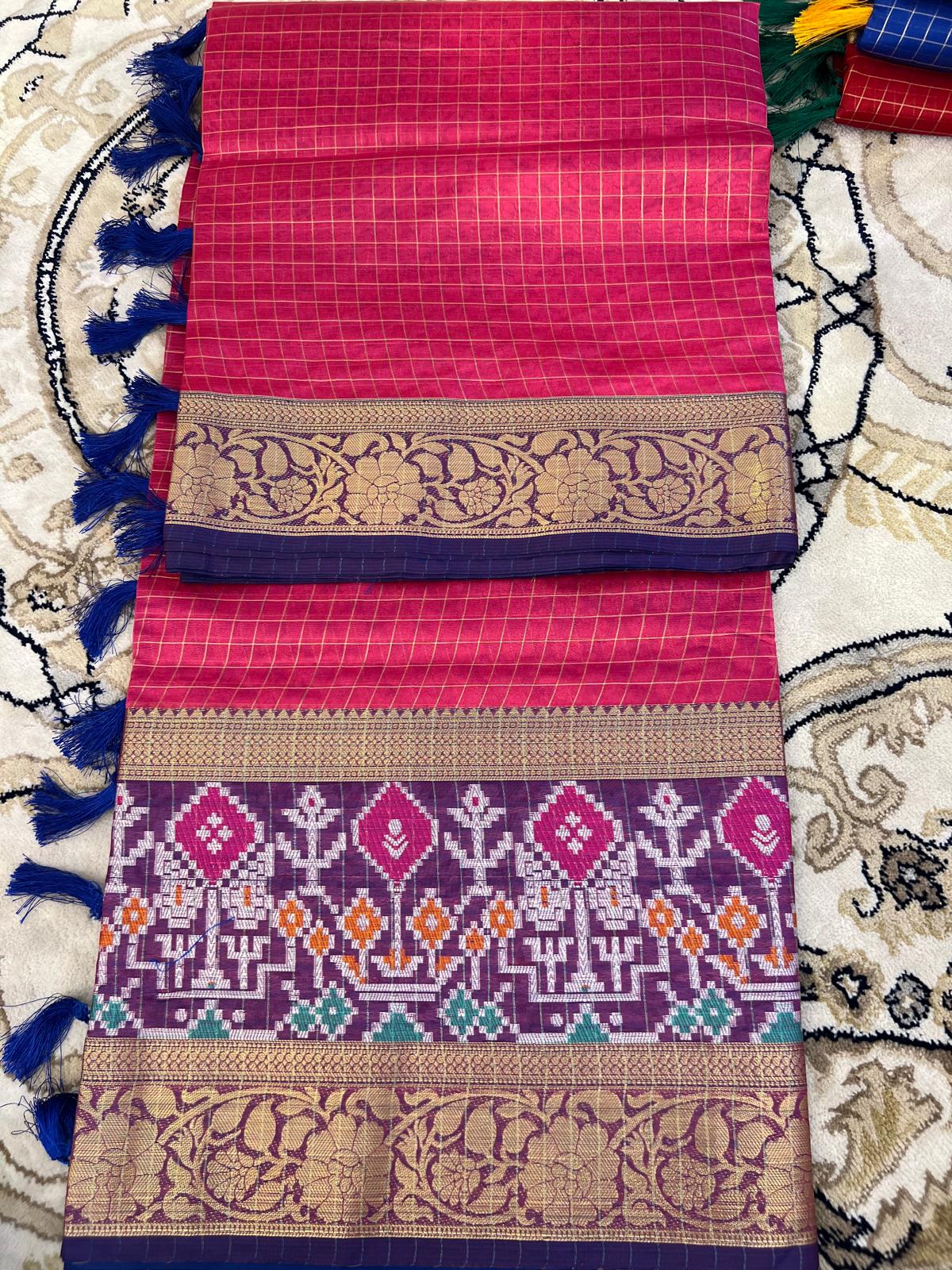 Dola check with Ikkat Border sarees