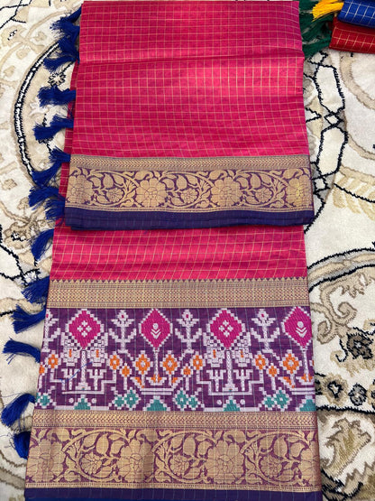 Dola check with Ikkat Border sarees