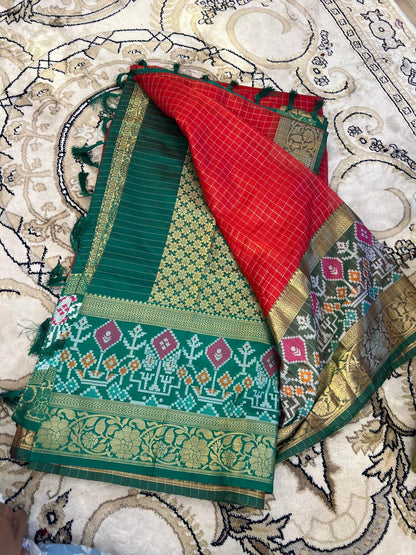 Dola check with Ikkat Border sarees