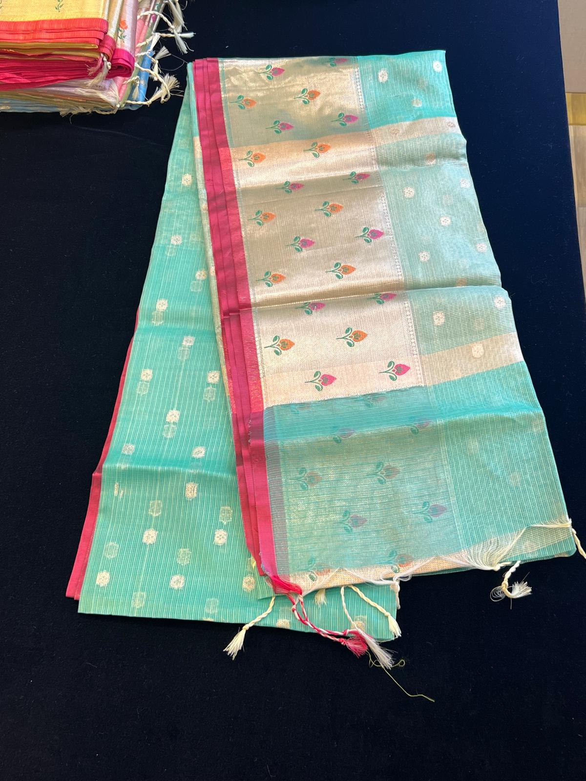 Super soft net kota saree with meenakari weaving on border