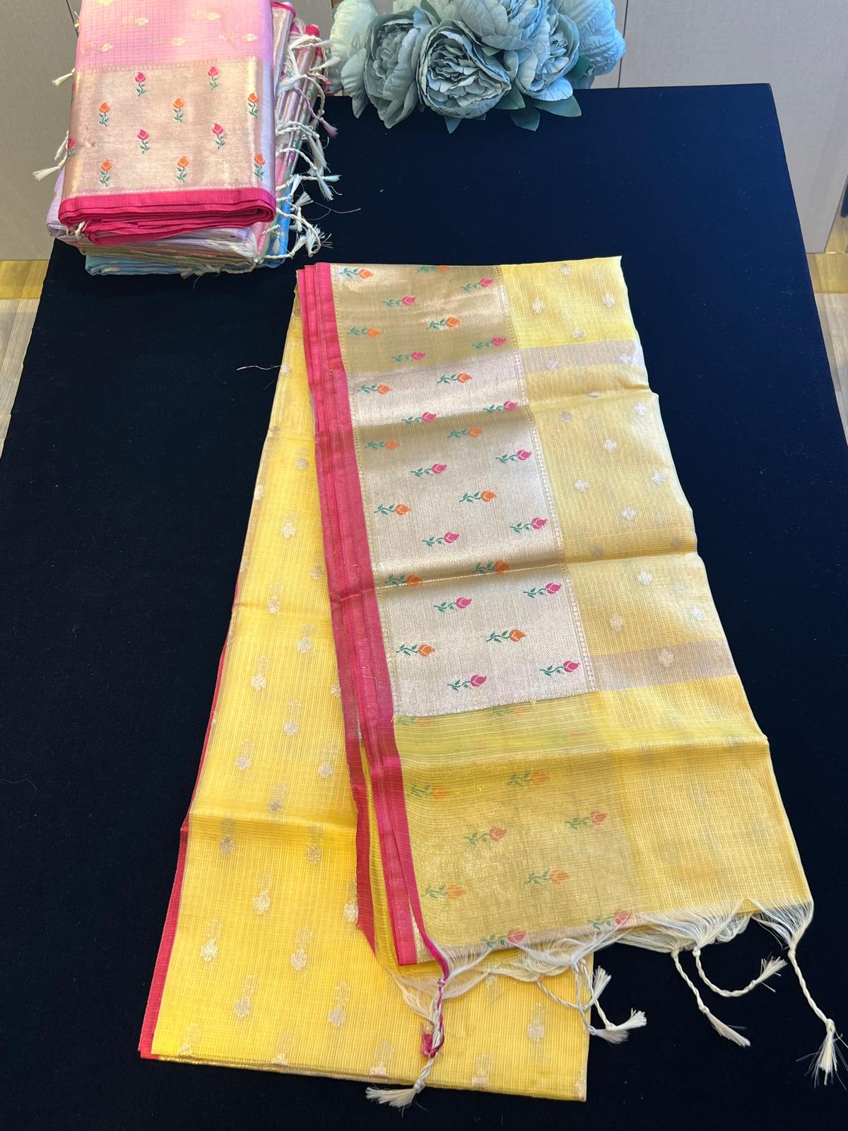 Super soft net kota saree with meenakari weaving on border