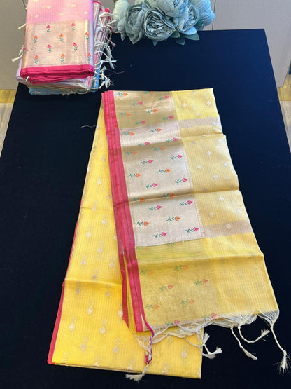 Super soft net kota saree with meenakari weaving on border