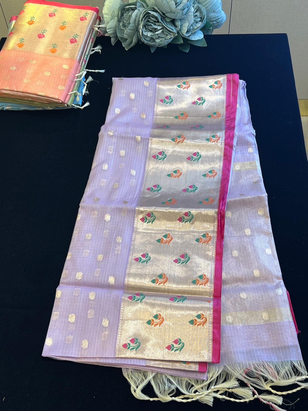 Super soft net kota saree with meenakari weaving on border