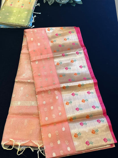 Super soft net kota saree with meenakari weaving on border