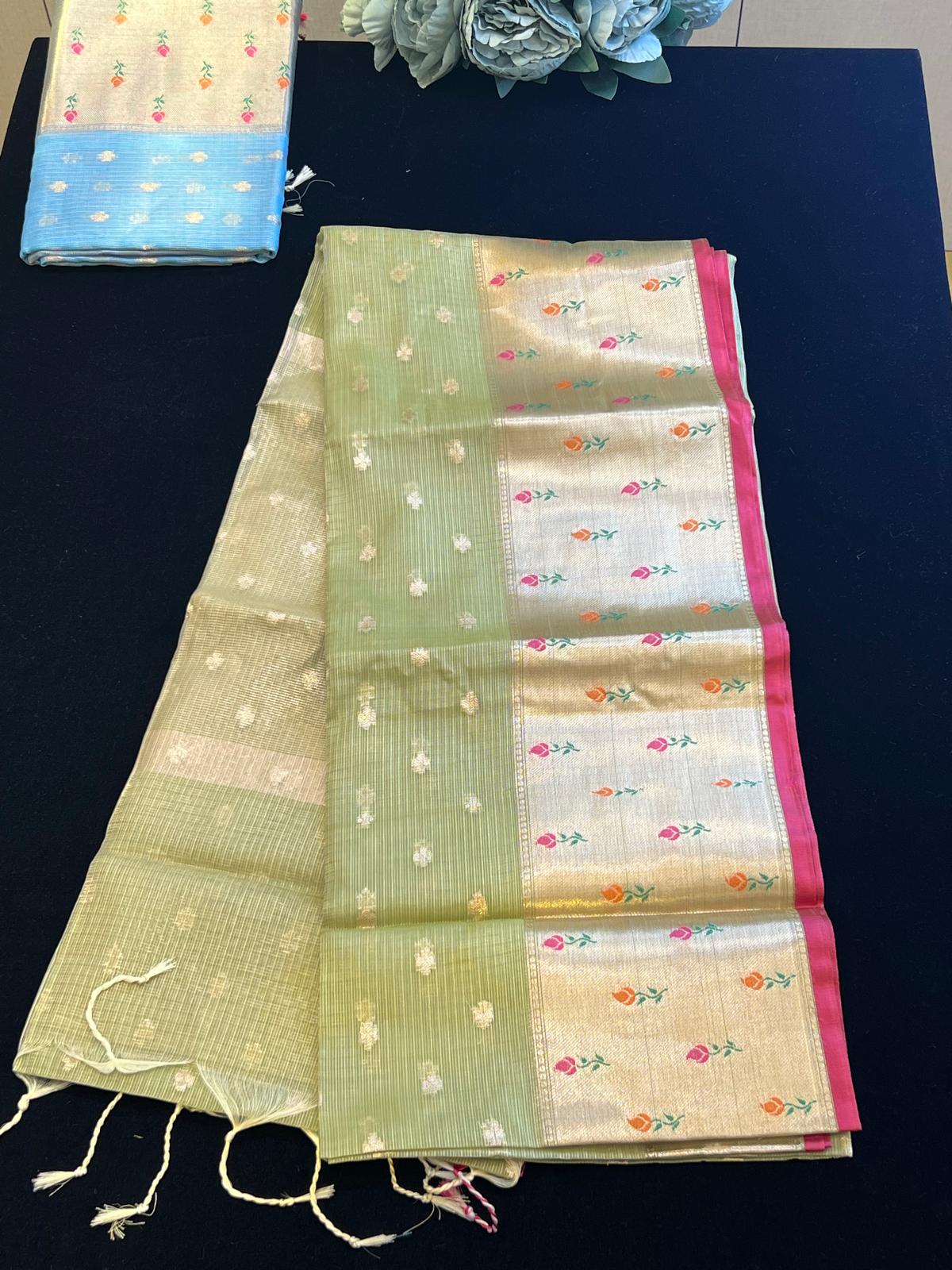 Super soft net kota saree with meenakari weaving on border
