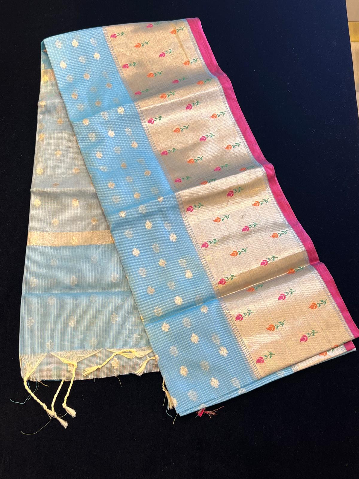 Super soft net kota saree with meenakari weaving on border