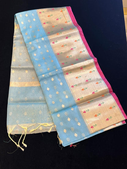 Super soft net kota saree with meenakari weaving on border
